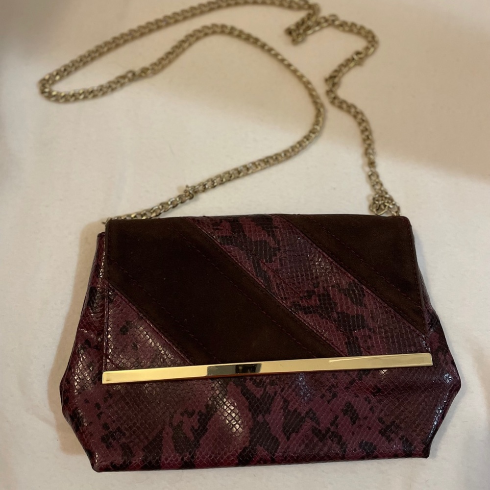 Purple Leather Crossbody Purse with Faux Python Detail